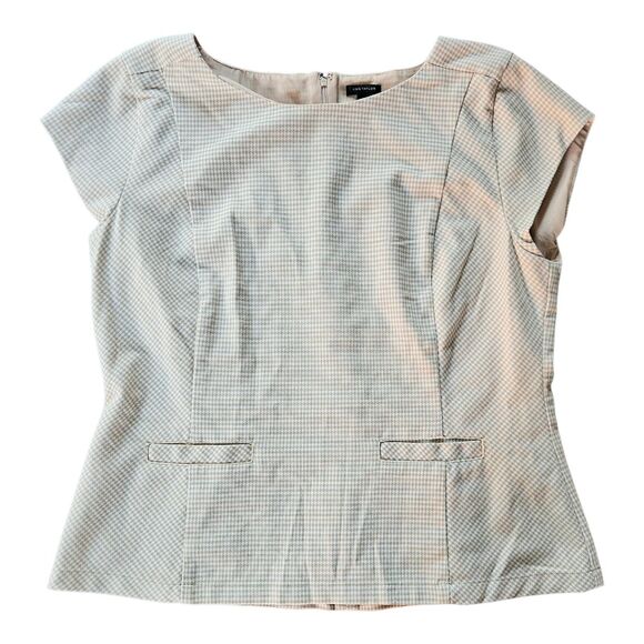 Ann Taylor Tan Houndstooth Knit Peplum Top Career Work Office Lined Size 14 - Picture 2 of 10